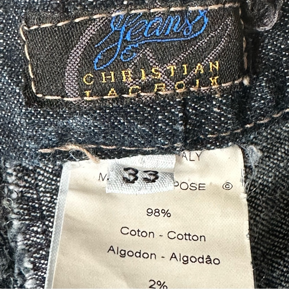Vintage Christian Lacroix Dark Wash Bootcut Pink Embroidered Detail Jeans - Picture 3 of 5